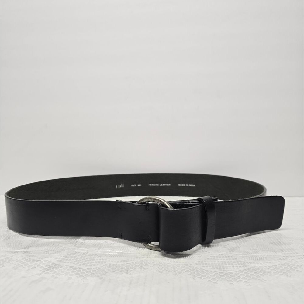 J Jill Genuine Black Leather Loop Buckle Waist Wide Belt Womens M/L Preppy Boho